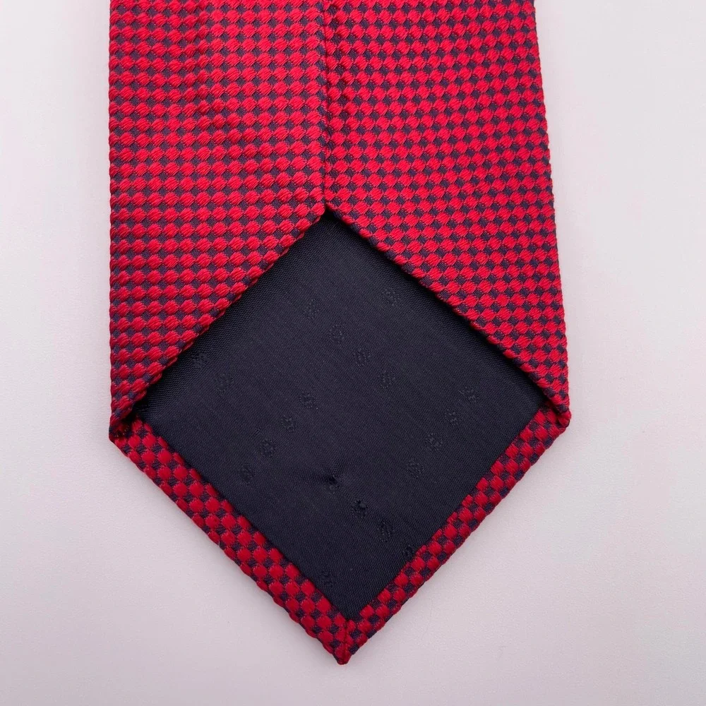 BOSS Hugo Boss Mens Silk Red Black‎ Checkered Pattern Italian Neck Tie Formal